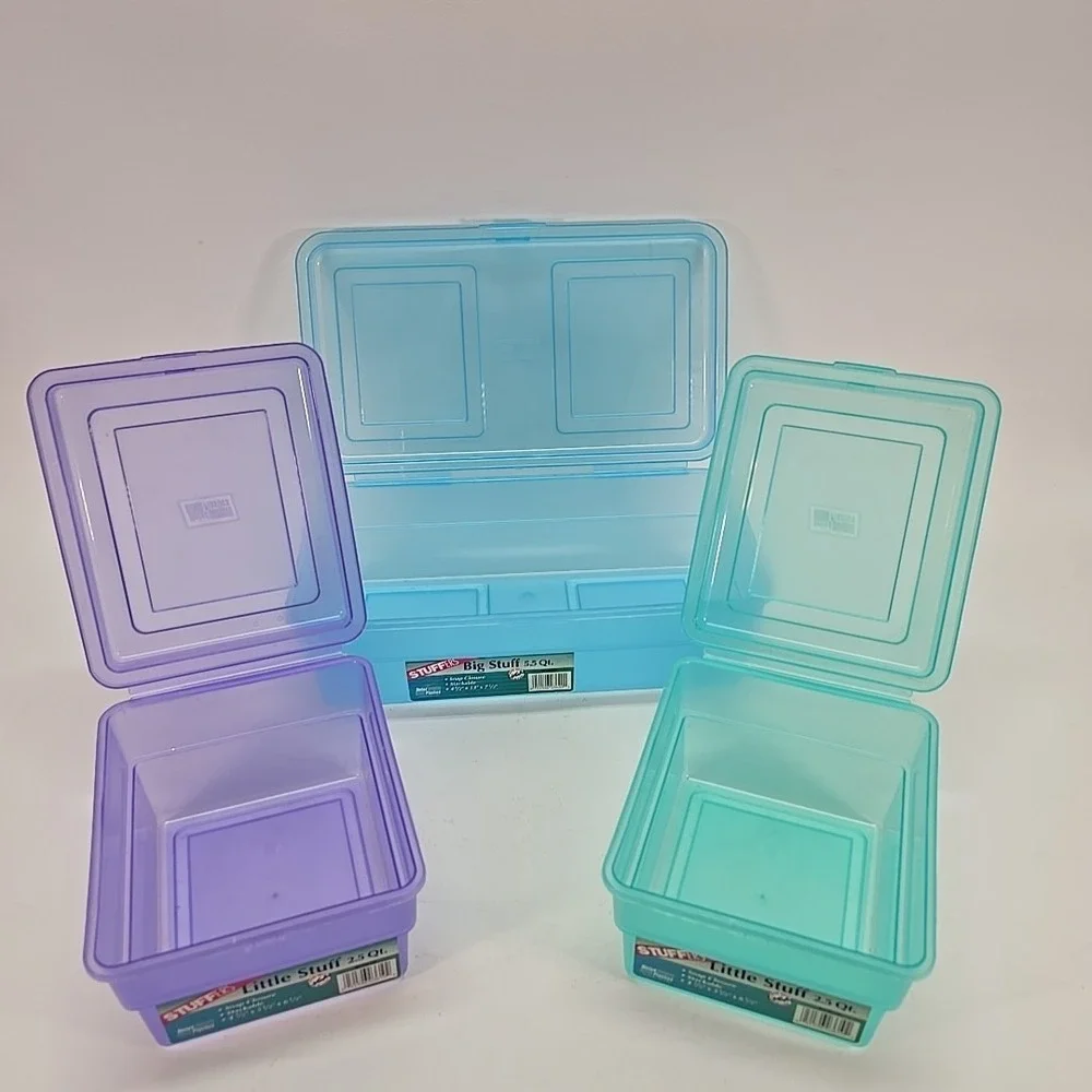 Lot Of 3 Stuffers Fliptop Stackable‎ Storage Bin Hinge Lid Plastic Container